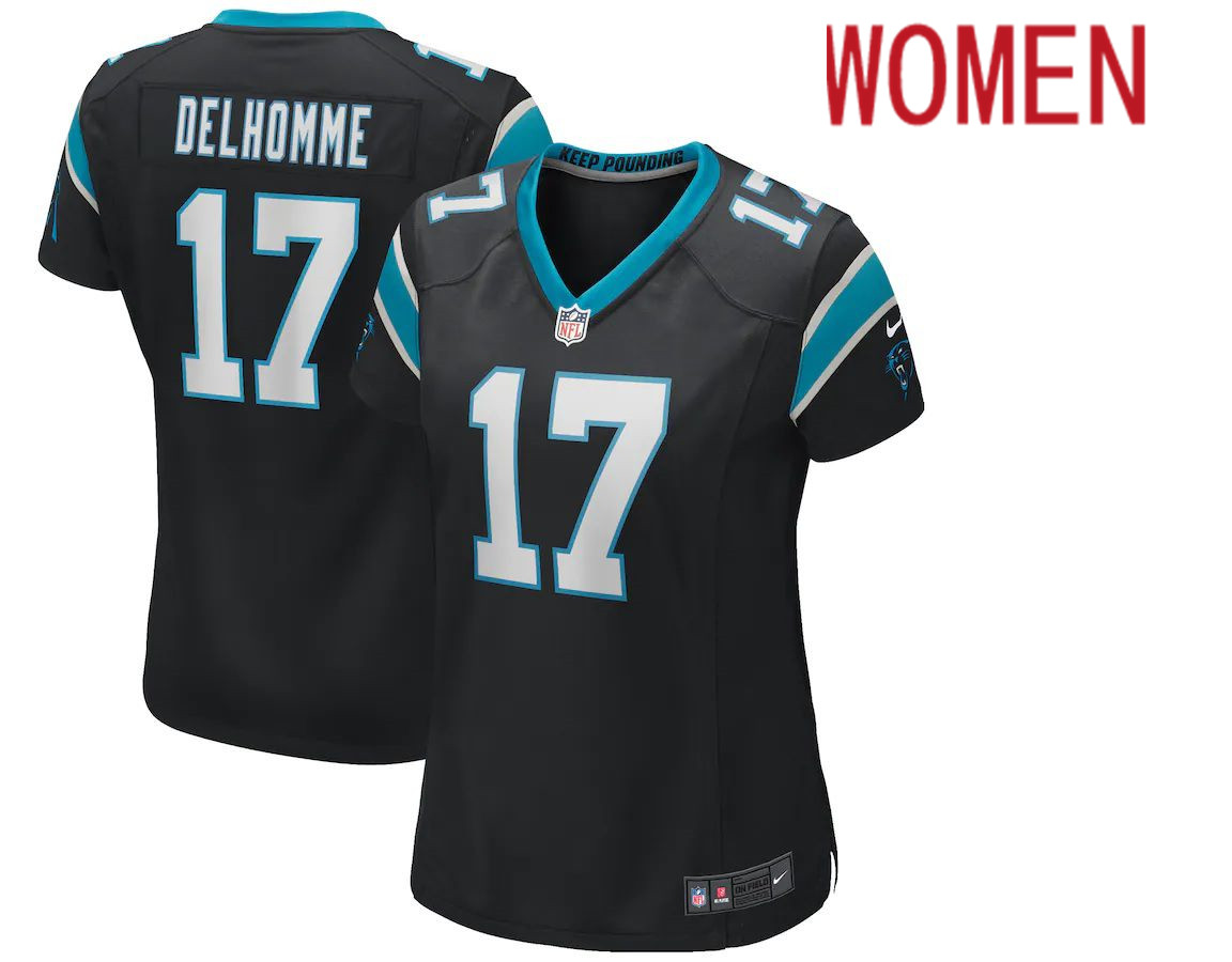 Women Carolina Panthers 17 Jake Delhomme Nike Black Game Retired Player NFL Jersey